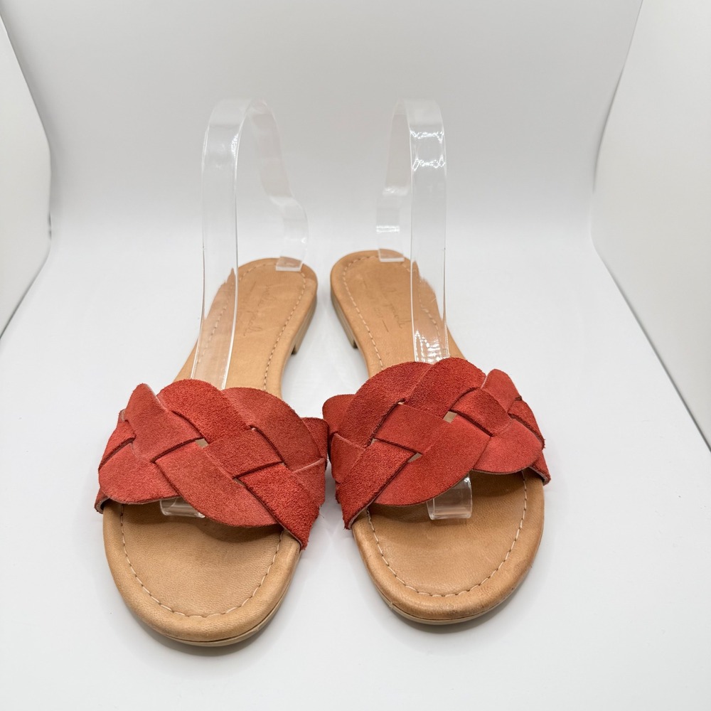 Mila Paoli Italy Womens 8 Coral Orange Suede Braided Slide Flat Sandals